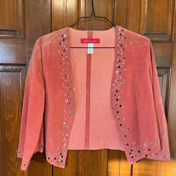 Anne Klein Jackets & Blazers - Vintage Anne Klein Pink Open- Front Embellished 100% Suede\Leather Jacket Sz Lg